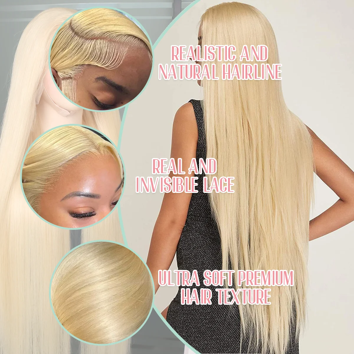 613 Blonde Straight 46 Inches 200% Density 13x6 13x4 HD Transparent Invisible Lace Frontal Wig Human Hair Wigs Blonde Brazilian Hair For Women Pre Plucked Pre Cut Lace Pre Bleached Knots Pre Styled