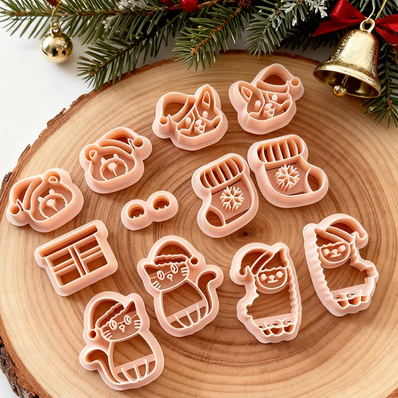 Christmas Animal Stocking Polymer Clay Cutters Santa Hat Corgi Bear Dog Shaped Pottery Clay Mold Earring Jewelry Embossing Tools - view 3