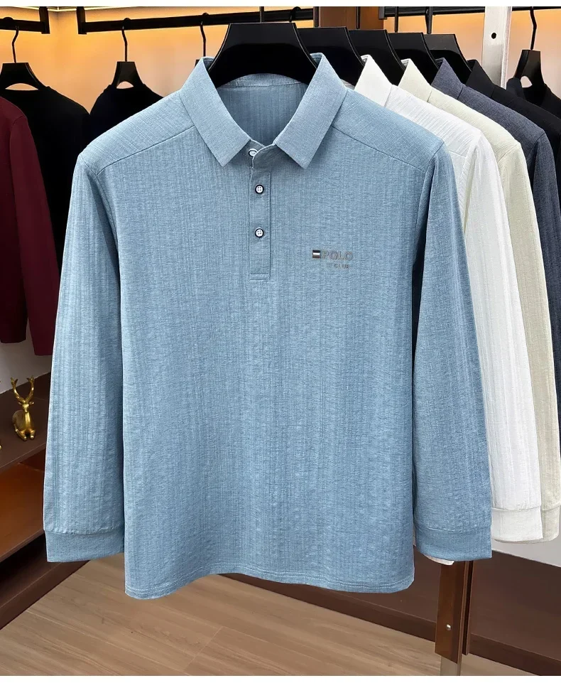 Brandneues Herren-Poloshirt mit Print, Herbst, einfarbig, langärmelig, Arbeitsoberteil, Herren, Business, formelle Arbeitskleidung, Hemden für den Frühling. – Detail 30