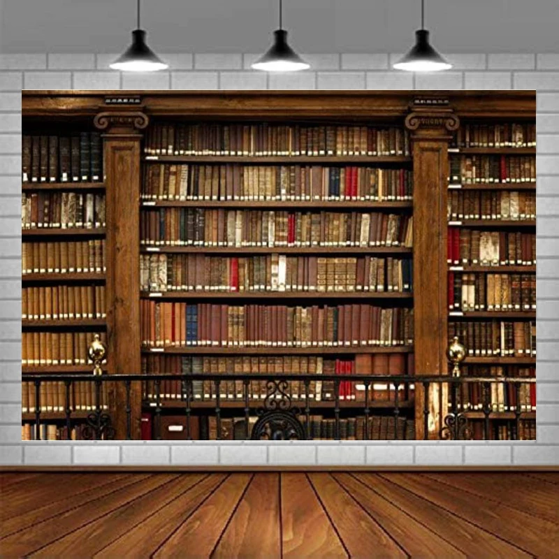 Wooden Bookshelf Photography Backdrop Library School Books Collection Background Students Adult Artistic Photo Booth Shooting