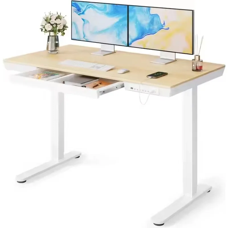 Modern Home Office Electric Height Adjustable 55 X 24 Inches Stand Desk with Dual Drawers 4 Memory Preset 2 Storage Hooks Black
