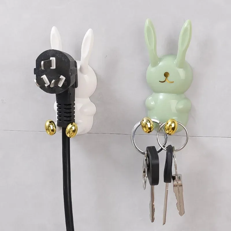 1/4PCS Cartoon Rabbit Toothbrush Holder Wall Mounted Punch-free Self Adhesive Key Plug Storage Rack Kitchen Bathroom Organizer