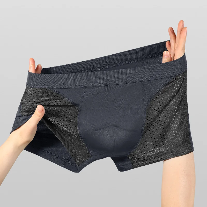 

Ice silk men's boxer panties summer thin modal mesh breathable short panties