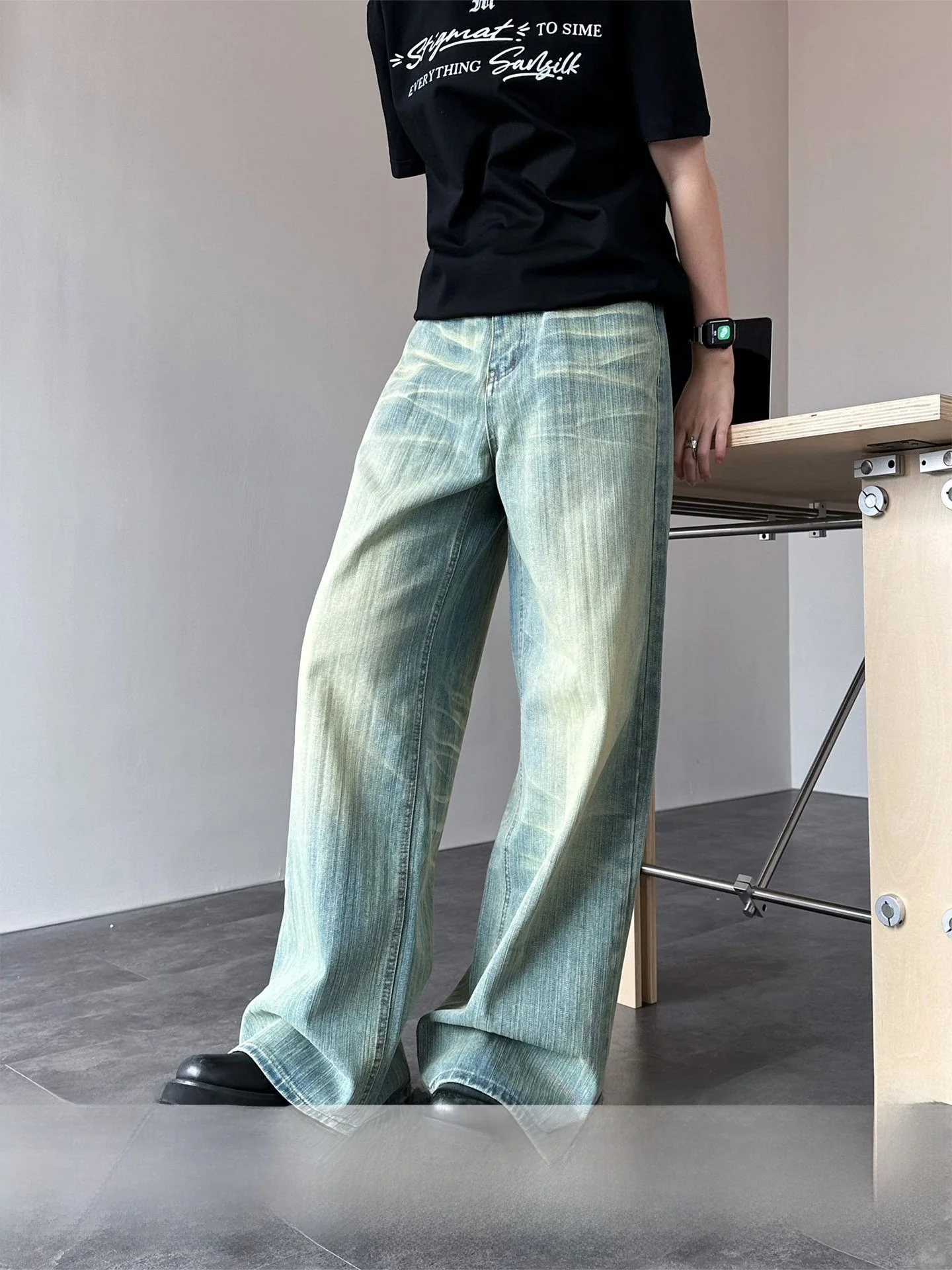 

Ja1 No Nightingale American Design Sense Weathered Yellow Mud Jeans Neutral Style Cool Washed Straight Leg Pants