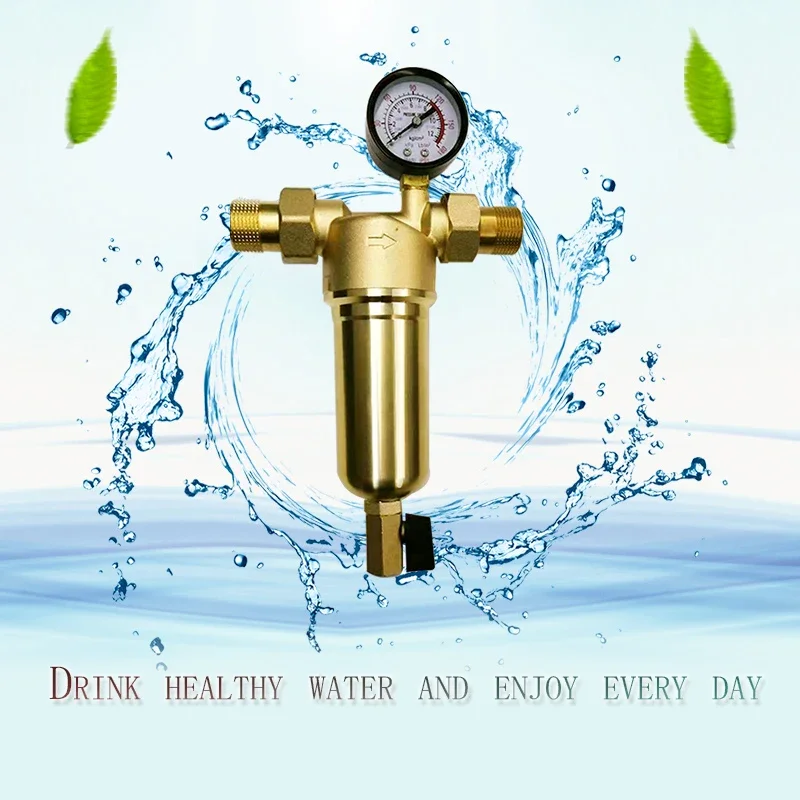 浄水器システム,前ろ過,純真鍮ボディ,ステンレス鋼メッシュ,ゲージ付き,0.5/0.75/1インチ,送料無料