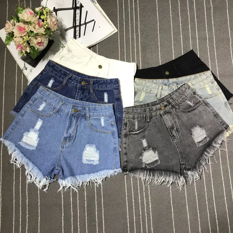 

2021 Denim Shorts Fashion Womens Tassel Hole High Waist Summer Short Jeans Two Holes Shorts Female With S To 6XL Plus Size Z401