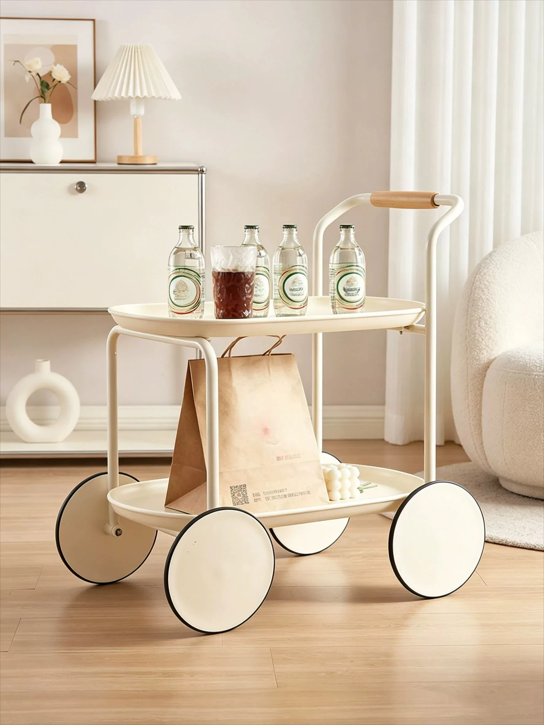 Movable sofa side small apartment living room trolley coffee table storage locker round small table