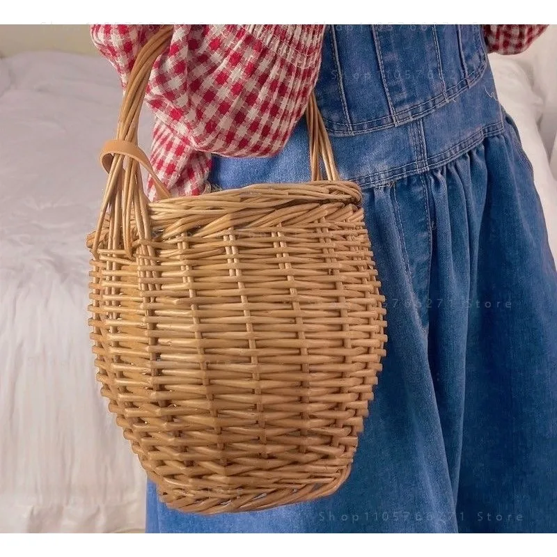 Large Willow Rattan Wicker Basket Handwoven Picnic Shopping Tote for Home