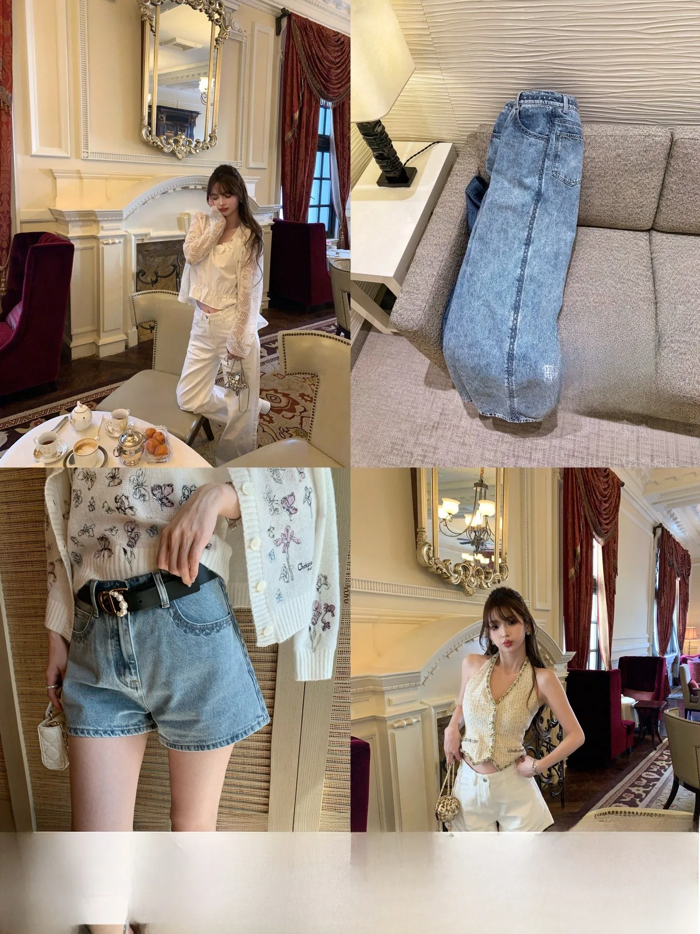 

F Boutique High Waist Water Washed Embroidered Jennie Denim Shorts And Pants Straight Leg Cotton Jeans for Women