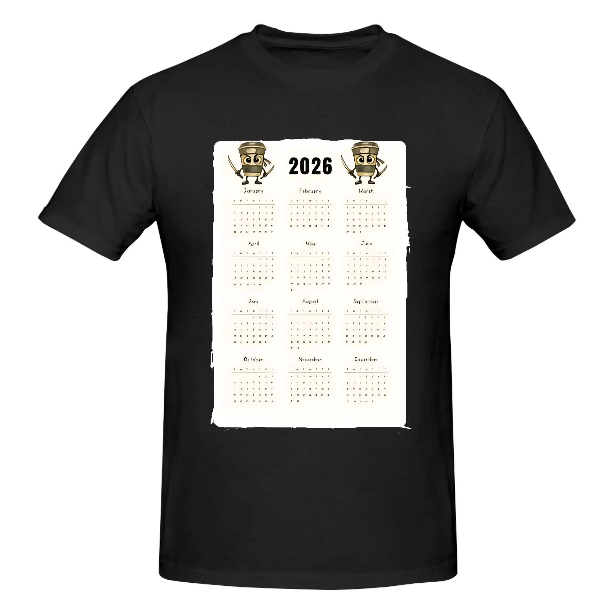 1 Piece 2026 Yearly Calendar Funny 100% Cotton T-Shirt Cappuccino Assassino Meme Tops Tees For Men