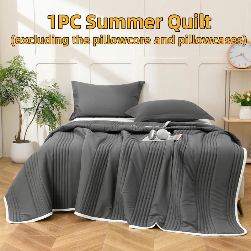 1PC Solid Color Quilted Summer Quilt Lightweight Breathable Soft Air Conditioner Comforter Modern Minimalist Bedding for Bedroom