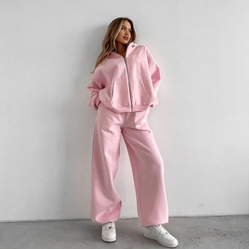 

Casual long hooded pants set, women's sportswear, zipper cap pants, comfortable, breathable, fashionable all season clothing