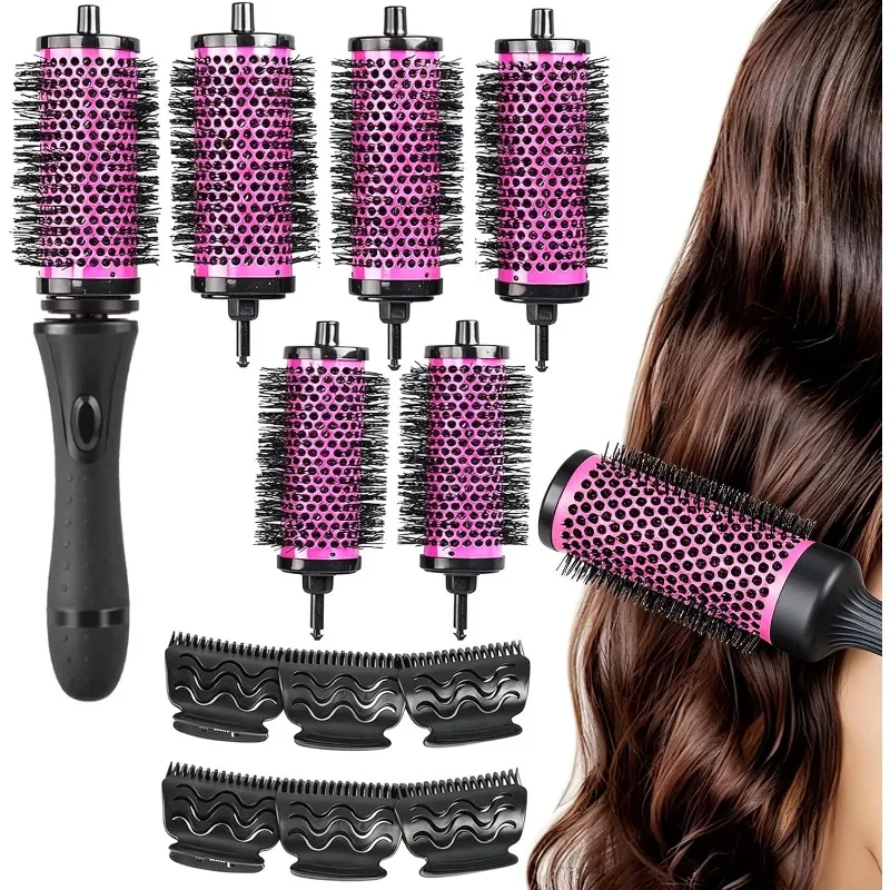 Round Hair Brush Set Detachable Detachable Handle Hair Roller Brush with Positioning Clips for Blow-Drying Styling and Suitable