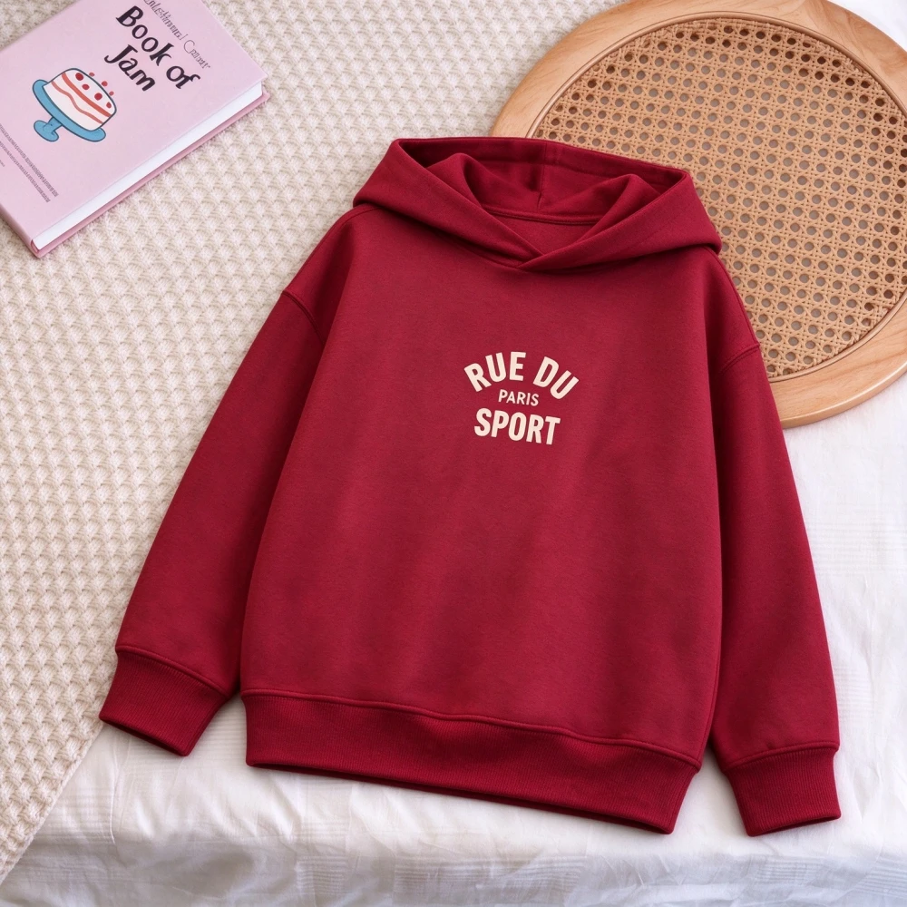 Kids Floral Plant Print Hoodie Long Sleeve Autumn Hooded Sweatshirt For Boys Girls Fashion Alphabet Graphic Pullover Soft Tops