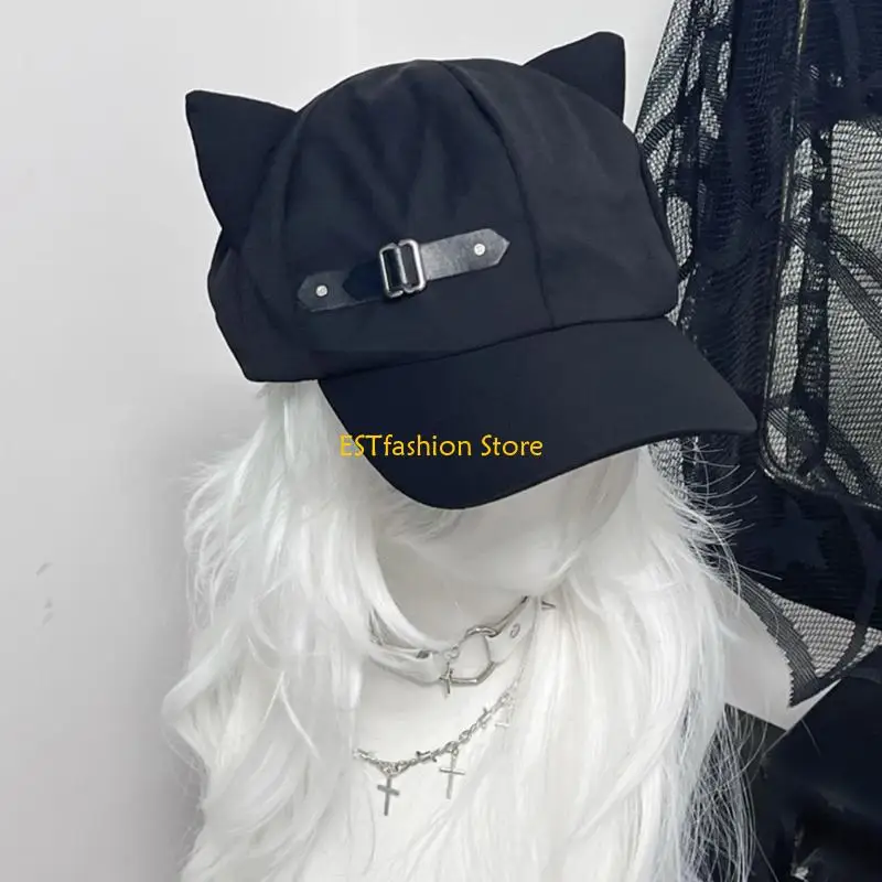 Y5GC اليابانية القطط الأذن الرسام قبعة للنساء فتاة 2000s حواف طويلة قبعة الشمس الشارع ارتداء الهيب هوب قبعات قبعة بيريه شعبية