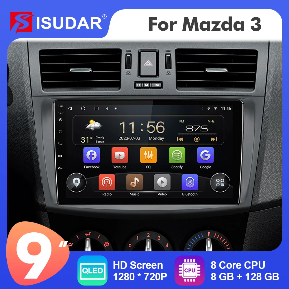 

9 inch Isudar Android 12 Car Radio For MAZDA 3 2010-2013 Carplay Auto Stereo No 2din