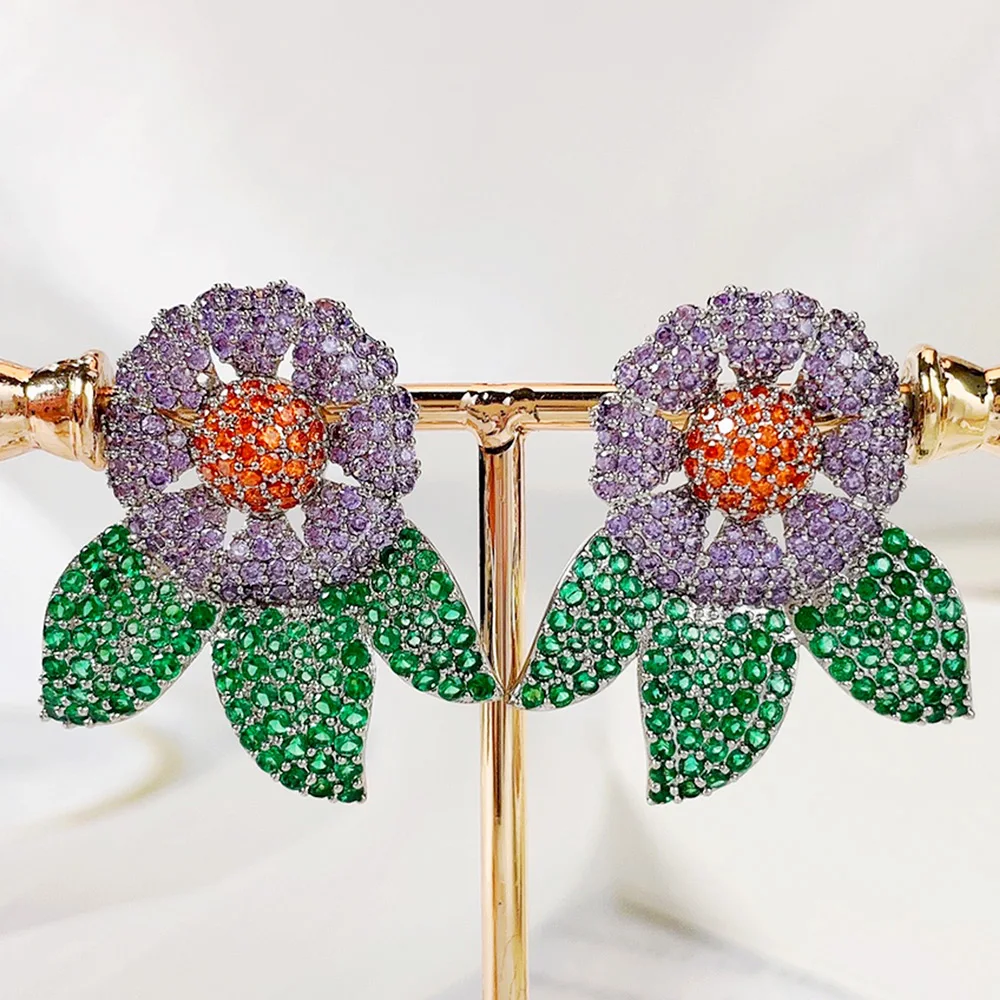 

Missvikki New Luxury Gorgeous Zircon Flower Earrings for Women Bridal Drop Dangling Earrings Party Wedding Jewelry Gifts