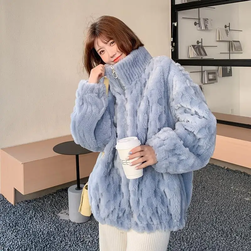 

Women 2023 Winter New Genuine Lamb Fur Jackets Female Short Stand Collar Overcoats Ladies Loose Sheep Shearing Coats A442