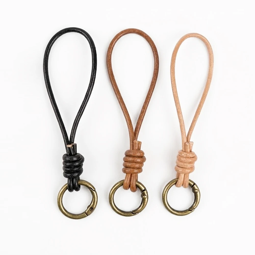 

Vintage Cowhide Rope Key Ring Strap Metal Buckle DIY Handmade Genuine Leather Car Key Chain Lanyard Gift for Men Women