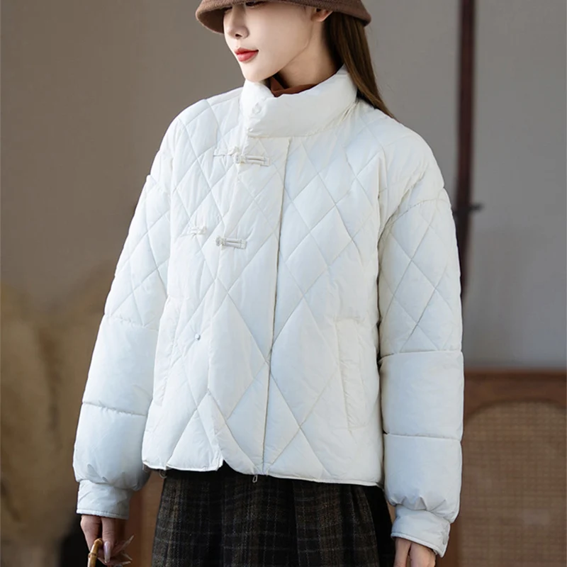 Parkas con botones concisos y cremallera para Mujer, abrigos cálidos de manga larga con cuello levantado, chaqueta acolchada de algodón gruesa y holgada para Mujer