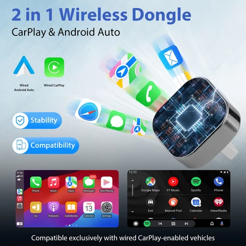 Imagen 2 del producto Nuevo Mini adaptador inalámbrico CarPlay y Android Auto 2 en 1, WiFi de 5GHz, caja inteligente Plug and Play tipo C/USB para accesorios de coche Dongle