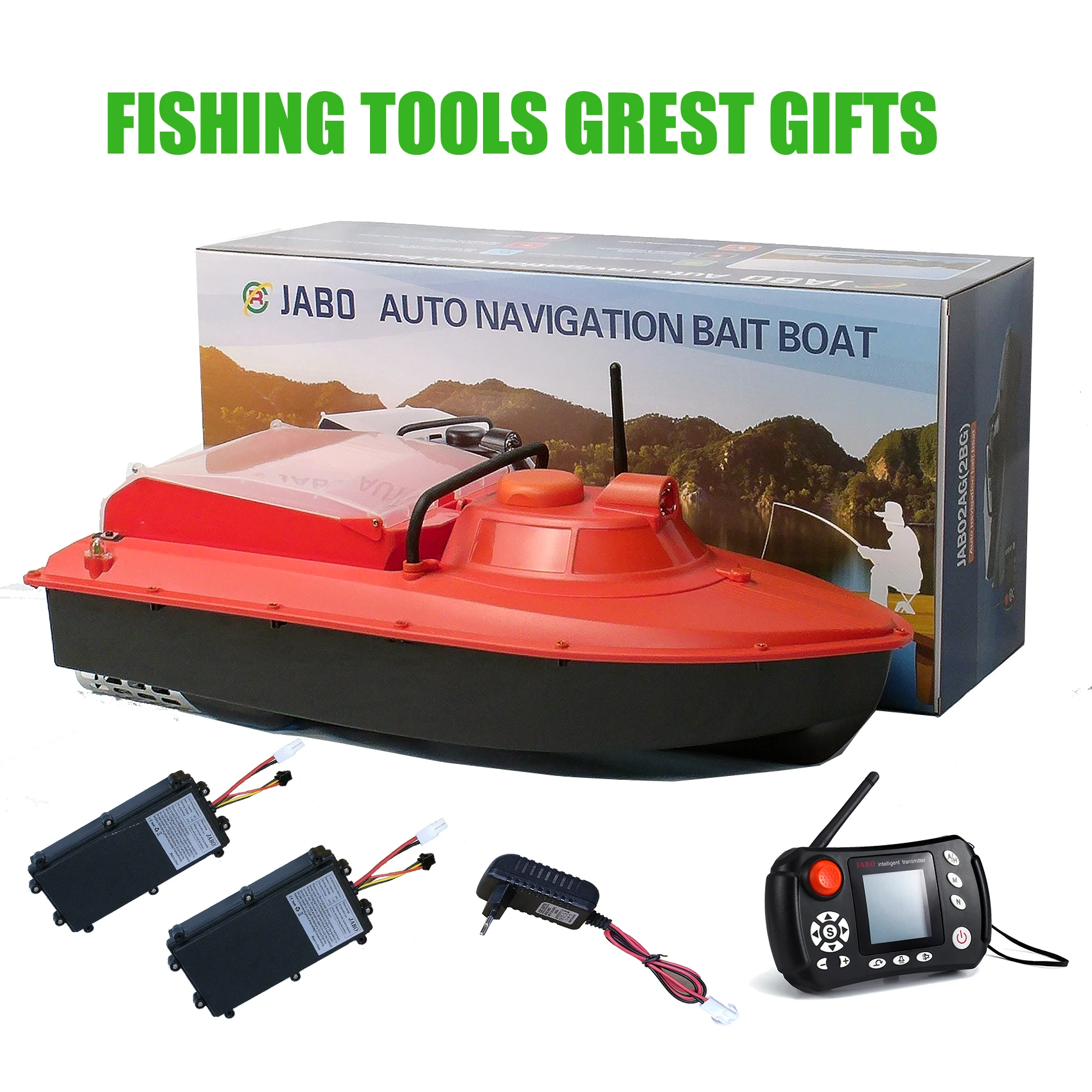 JABO2BG-7.4V10A*2 orange+Knapsack GPS Auto navigation  bait boat German warehouse delivery Store 16 points