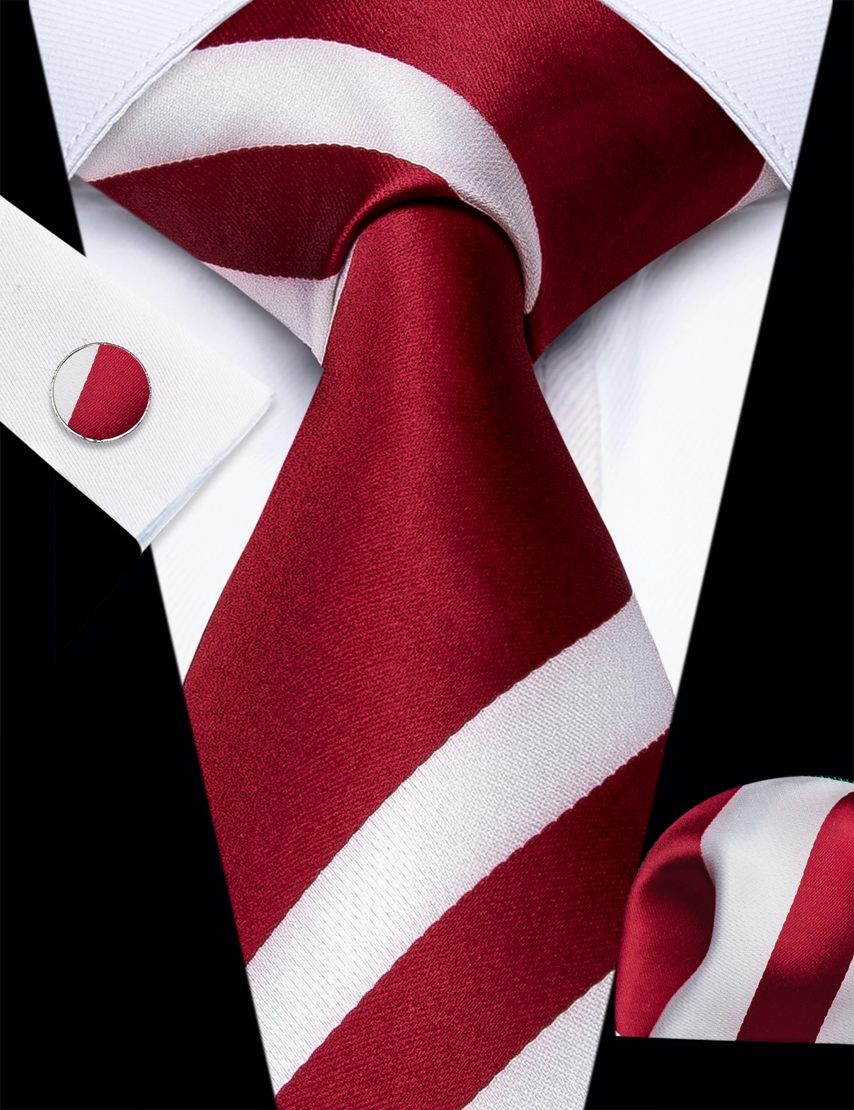 3Pcs Striped Mens Tie Set Formal Necktie Hanky Cufflinks for Wedding Groom Business Office Party Banquet Interview Daily Wear