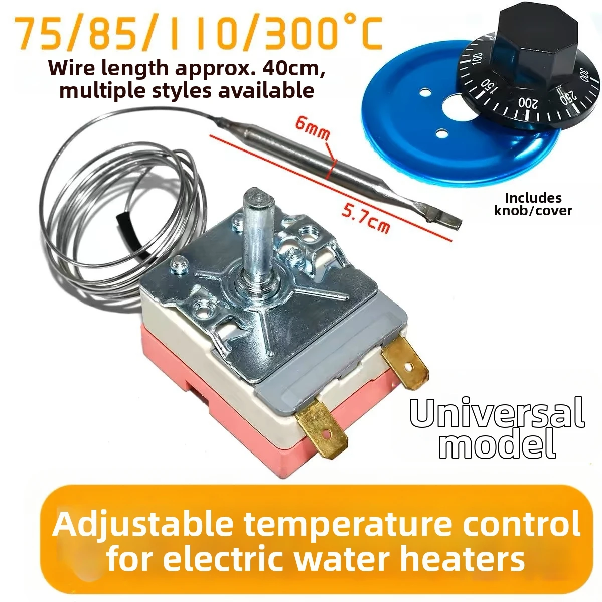 Adjustable Thermostat Switch for Electric Water Heater 30-300 Degree Celsius Range Red 14x7x7cm 40cm Wire Length
