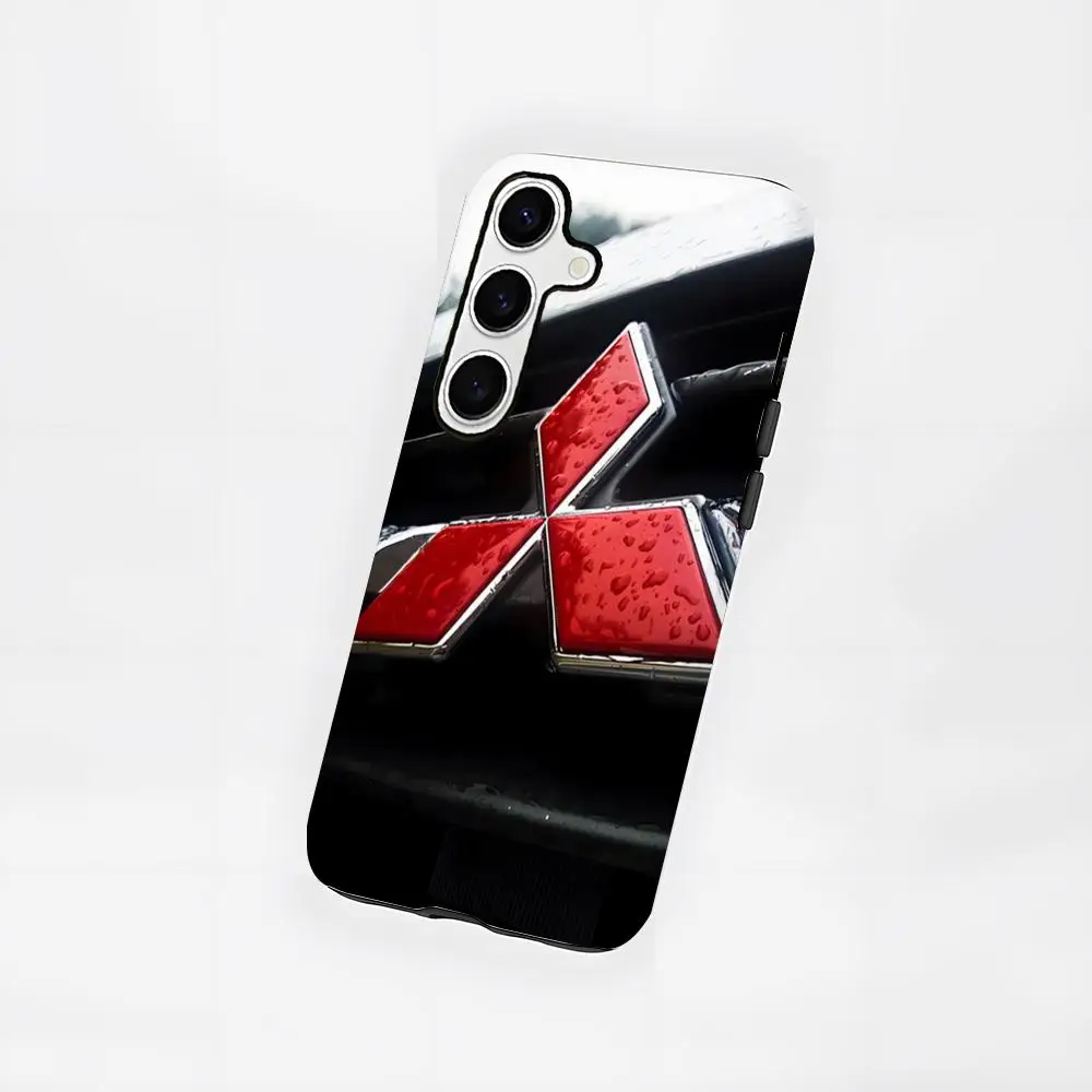 Luxus Auto M-mitsubishi Logo Telefon Fall Neue Für Samsung S25 24 FE 23 22 21 Ultra Plus A 56 36 26 16 glänzend Film Harte PC Coque