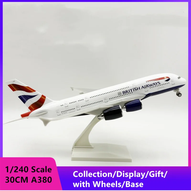 

Модель самолета A380 из литой смолы, British Airways, 30 см, масштаб 1/240, с колесами, подарок для дома, игрушка