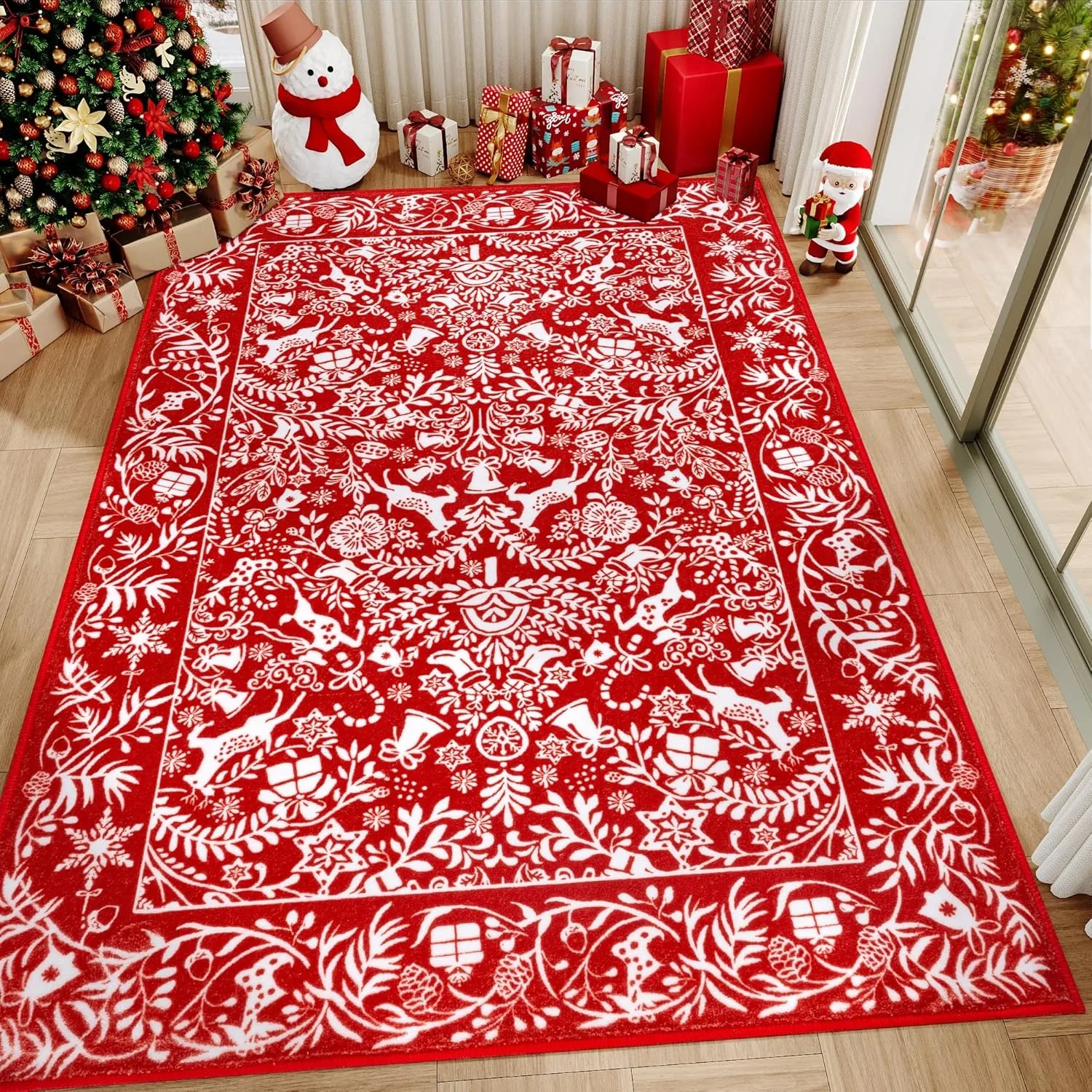 

Living Room Carpet Bedroom Rug Christmas Deer Carpets Soft Fluffy Bedside Floor Mat Foldable Machine Washable Home Decoration