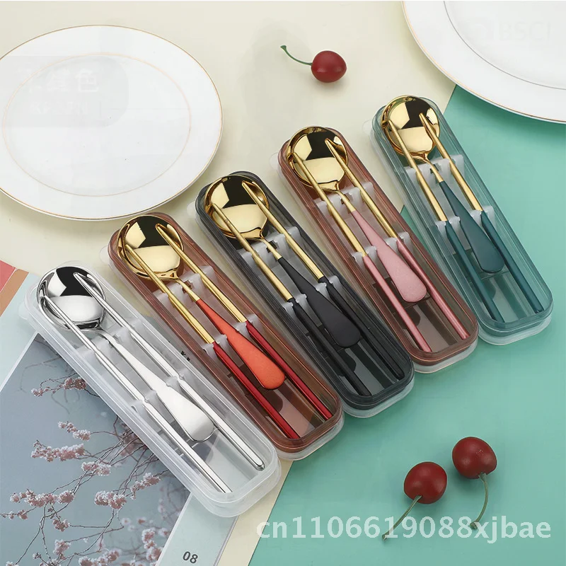 

Портативный набор посуды из нержавеющей стали 304 — креативная студенческая ложка и палочки для еды, комбинированный зеркальный полированный настраиваемый логотип