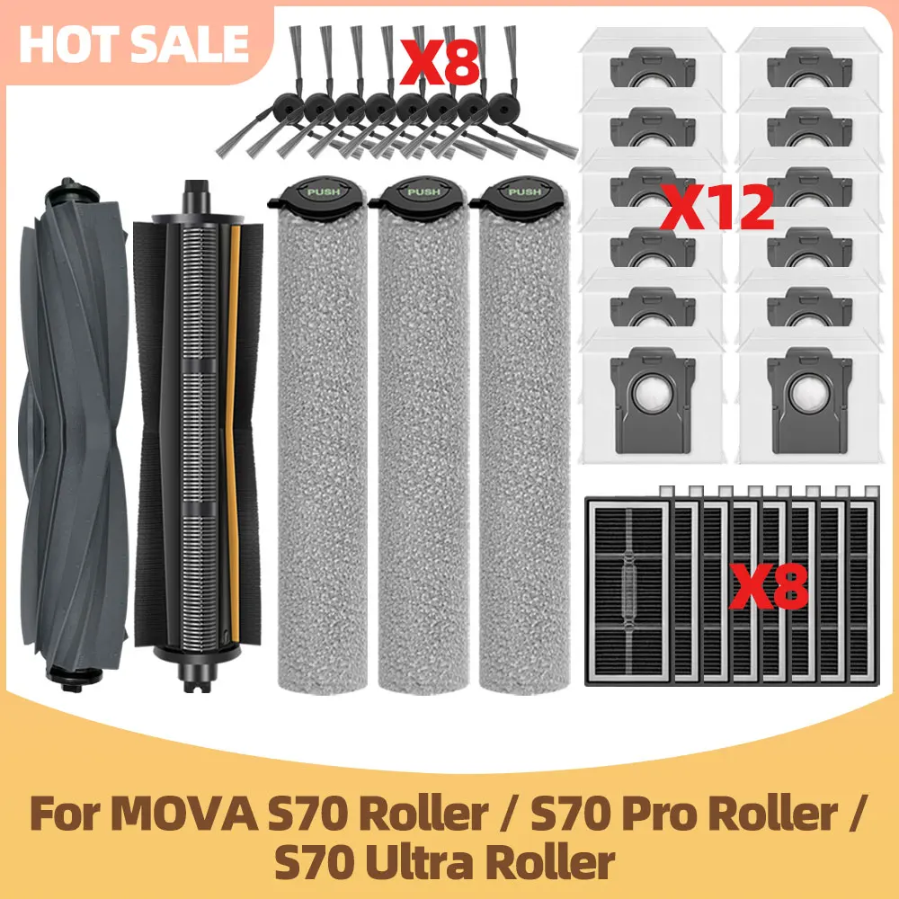 Kompatybilne z MOVA S70 Roller / S70 Pro Roller / S70 Ultra Roller Części do odkurzacza Szczotka główna Szczotka boczna Szczotka tnąca Filtr HEPA Rolka mopująca Worek na kurz Części