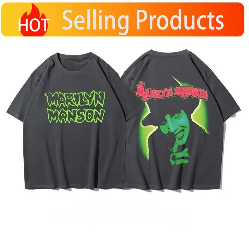 High Street T Shirts Marilyn Manson Printed T-Shirt Fashion Street Trend Short Sleeve Cotton Comfortable Loose Clothing Unisex