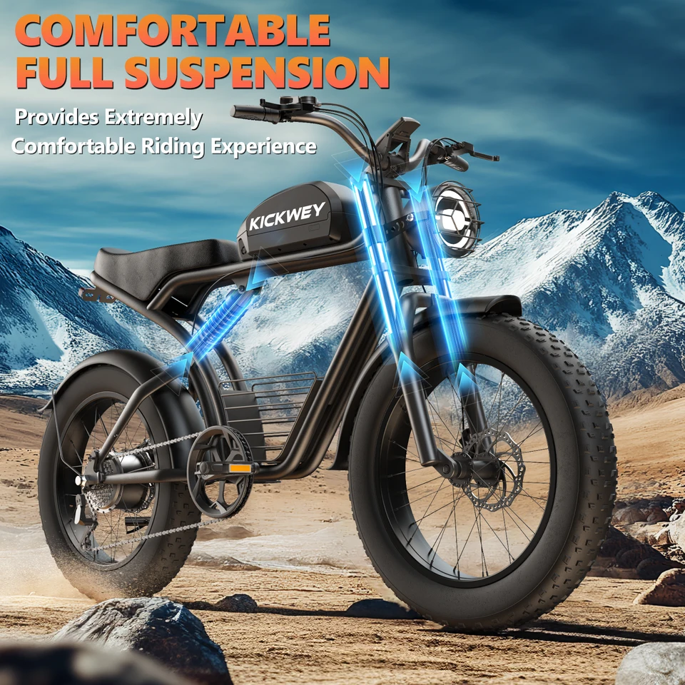 KICKWEY K7 3000W Dual Motor Electric Bike, 48V 23AH Long Range Full-Suspension Off-Road E-Bike, 7-Speed 20x4.0 Fat Tire All-Terrain Electric Bicycle for Mountain, Sand, Snow & Road image 7