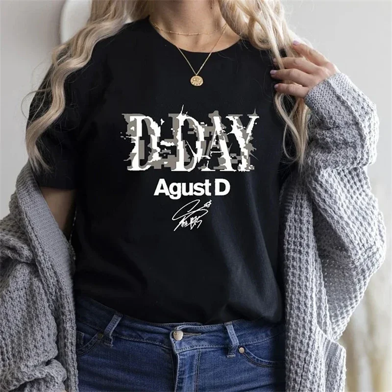Mode Tops Tees Casual Einfarbig Koreanische Streetwear Suga Agust T-Shirt Sommer Frauen Kleidung