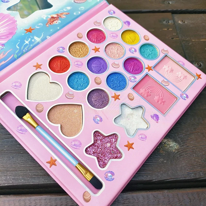 Palette de maquillage en forme de coquille de dessin animé, 18 couleurs, avec miroir, mat, perle scintillante, fard à paupières, pigmentée longue durée, semble de maquillage amusant