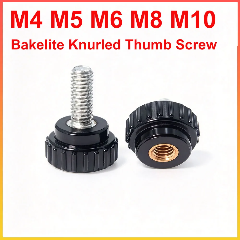 Knurled Thumb Screw M4 M5 M6 M8 M10 Bakelite Grip Knob Straight Grain Hand Grip Bolt Round Plastic Adjustment Knob Machine Tool
