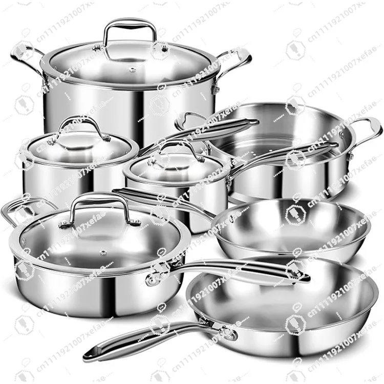 Non-stick stainless steel kitchen cookware set induction cooking pots and pans with lid