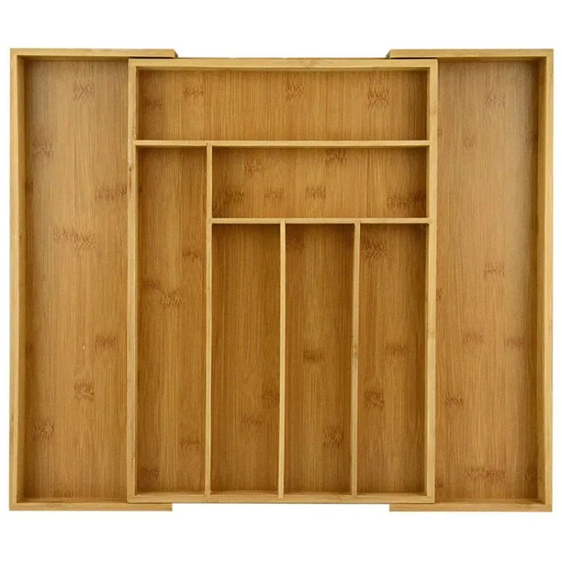 Multifunctional Expandable Premium Bamboo Kitchen Utensils Cutlery Silverware Drawer Rack Storage Storage Tray