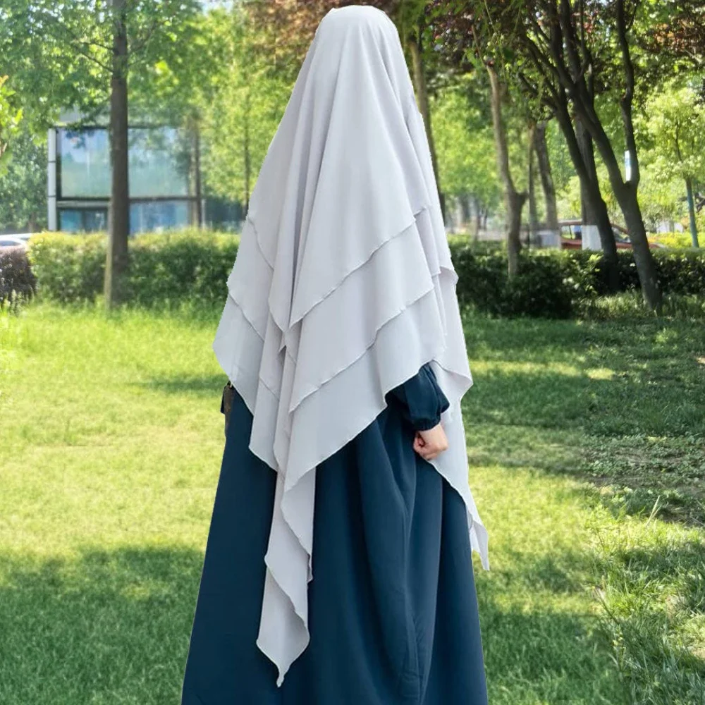 

Химар для молитвы, 3-слойный головной убор, хиджаб, длинный платок для мусульманок на Рамадан, женская вуаль, абайя, головной убор, никаб, джеллаба