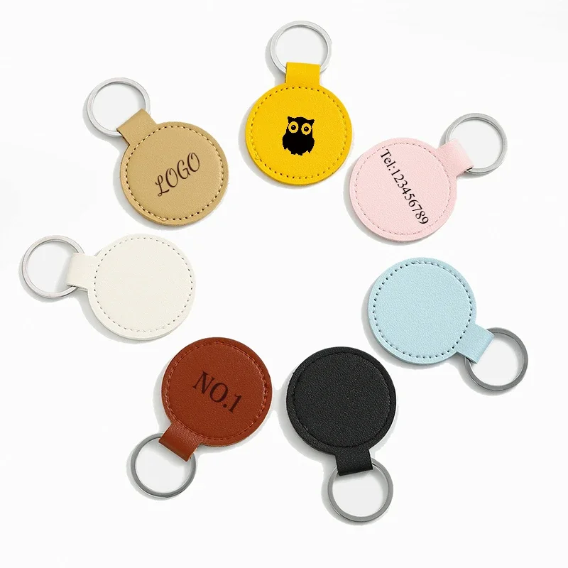 Custom Logo Round PU Leather Keychain Personalize Name Room Number Car Keyring Bag Pendant Custom Key Holder Activity Gift