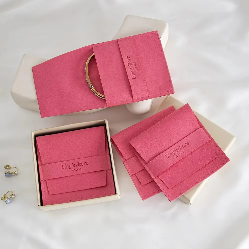 

50/100Pcs Custom Logo Rose Microfiber Jewelry Packaging Bag Earrings Rings Bracelet Pendant Organizer Pouch Wedding Favors