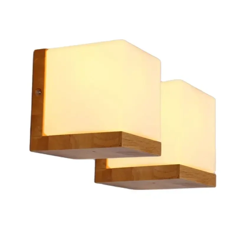 Minilism Solid Wood Wall Lamp Frosted Glass Russian Oak Wood Wall Lights Home Bedroom Sugar Lampe Murale Wall Sconce