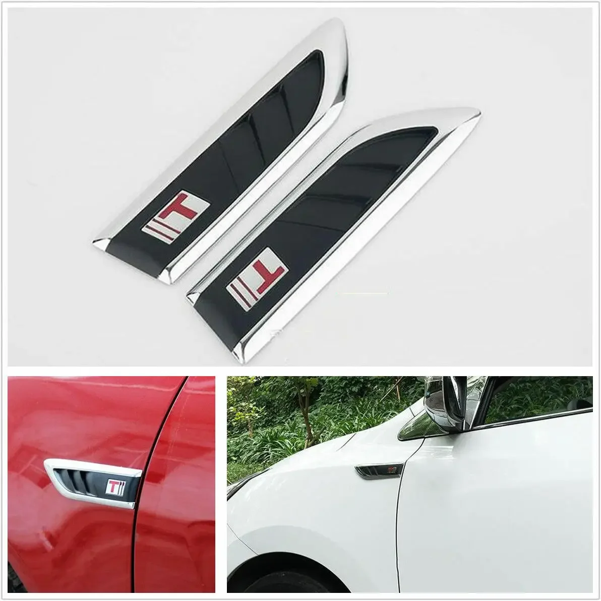 

Pair Car Auto Body Side Vent Air Flow Fender Emblem Skirts Badge Decal Sticker