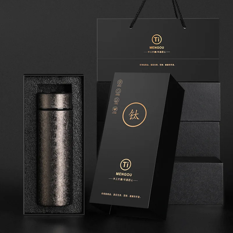 High end luxury business gift titanium cup gift box with intelligent temperature display, insulated cup, tea and water separatio