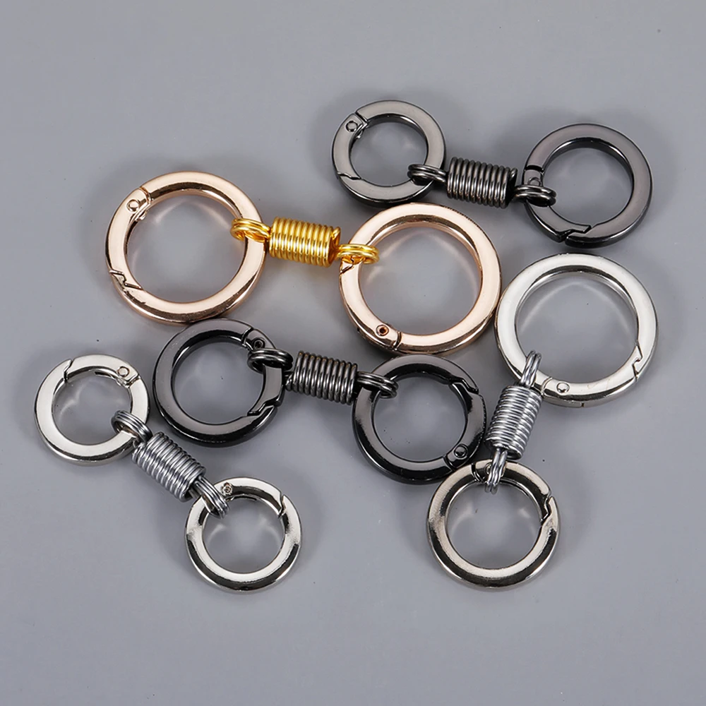 Metal Spring Gate Double O Ring Keychain for Car Key Holder Openable Bag Belt Strap Buckle Dog Chain Horseshoe Keyring Wholesale