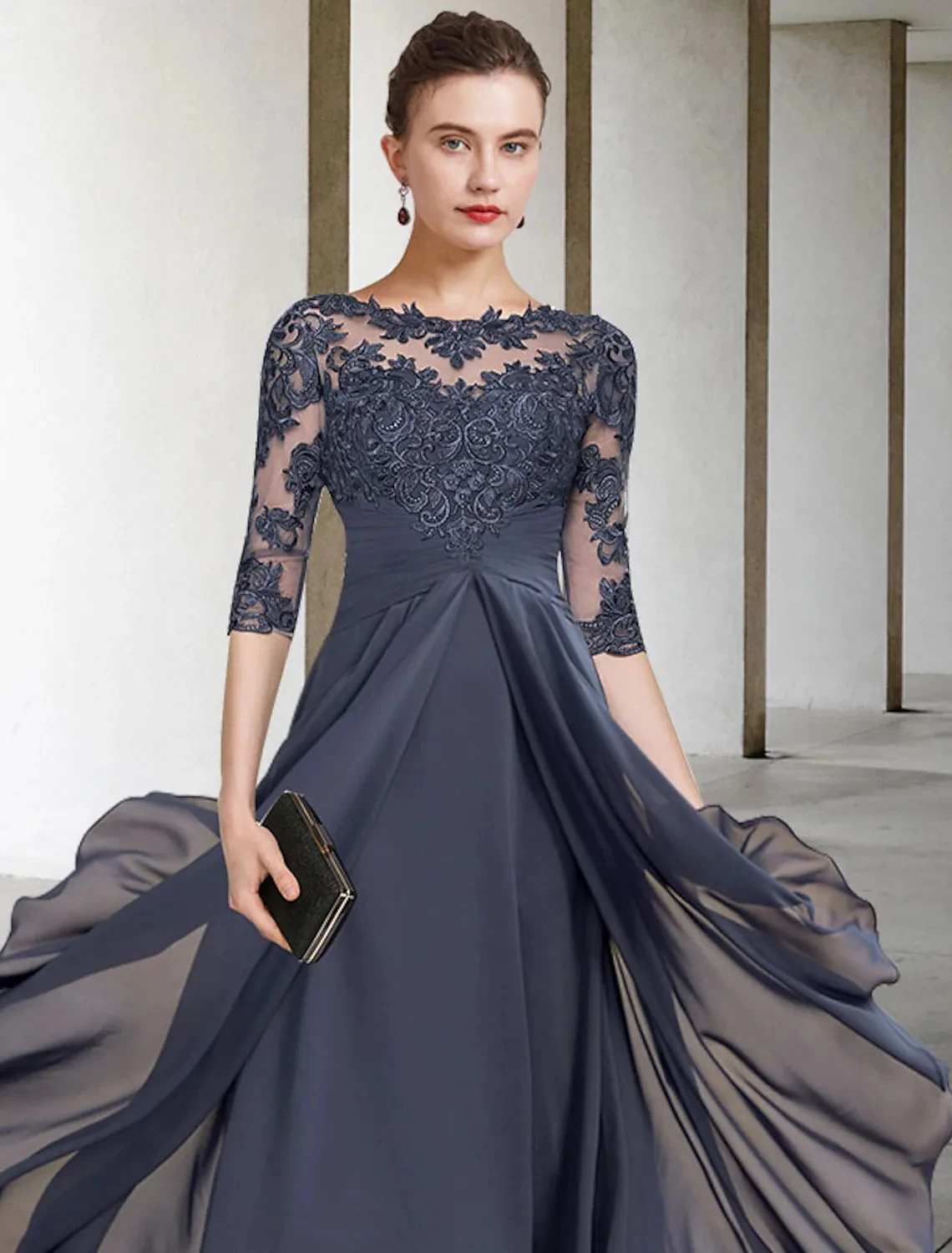 Customzized High Low Mother of the Bride Dress  2025 Jewel Tea Length Chiffon Lace Half Sleeve Wedding Guest Party Gowns