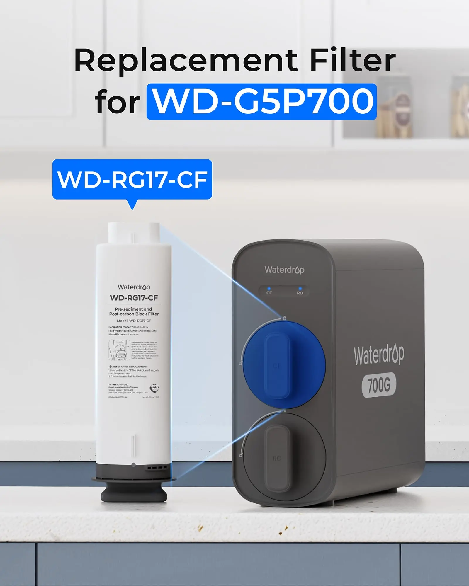 Waterdrop G5P700-CF Filter, Replacement For Waterdrop G5P700 RO System