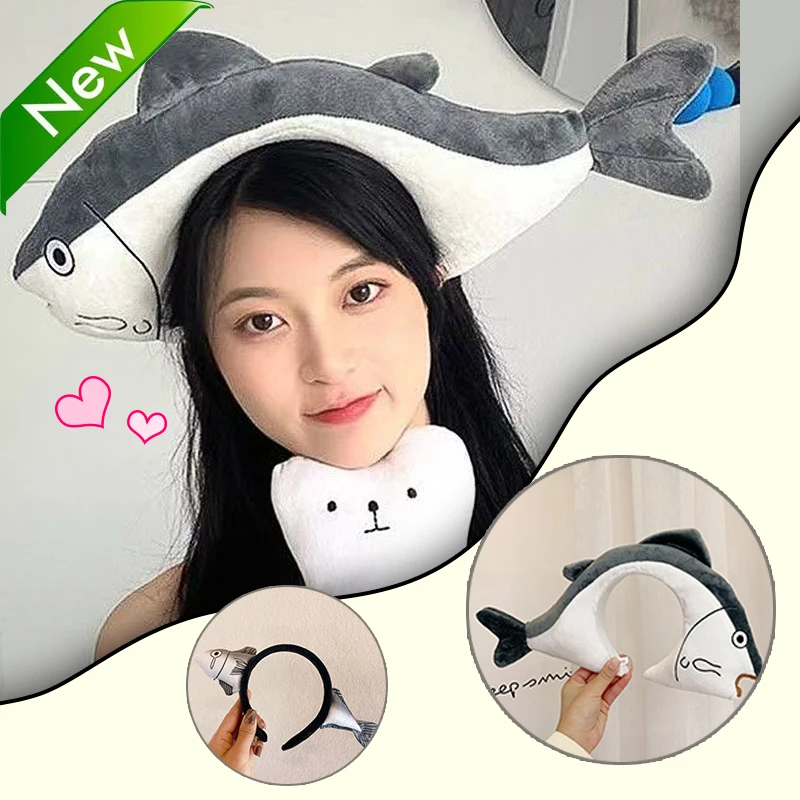 Cartoon Funny Salted Fish Face Wash Hairband Summer Trendy Travel Home Shark Headset Hairband Hair Accessories Clothing Supplies